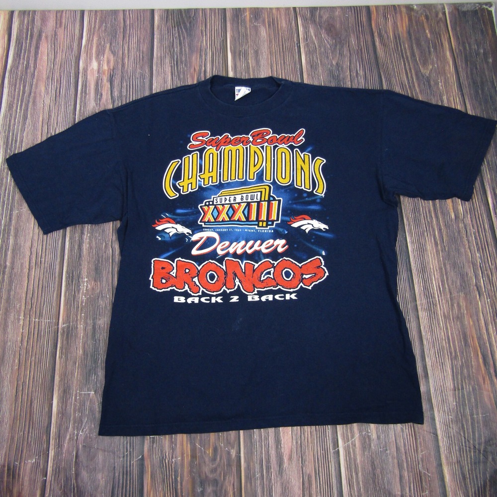 Vintage True Fan 1999 Denver Broncos Super‎ Champions Tee TShirt Back To Back XL